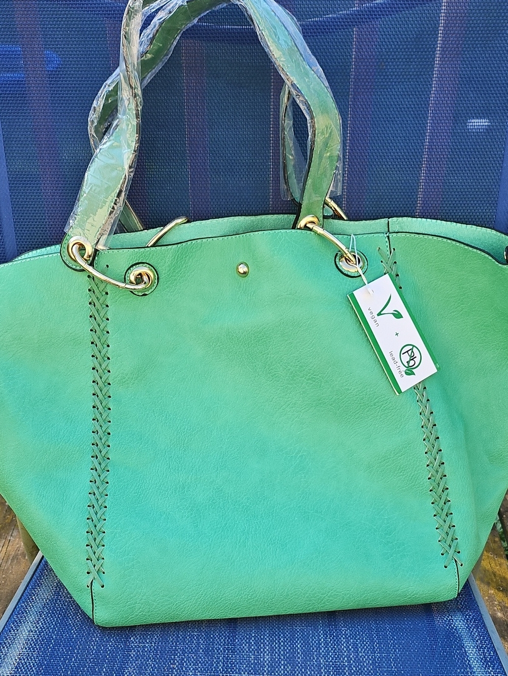 Vogue Verde Braided-Trim Green Tote Bag
